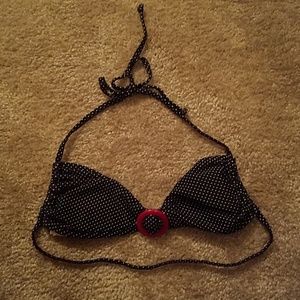 Blue and white polka dot swimsuit top, size M